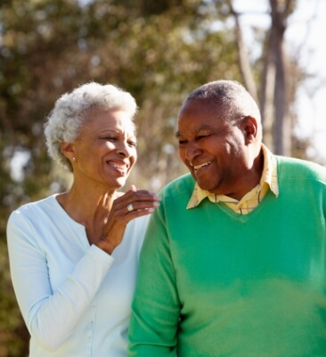 Senior man and woman taking a walk